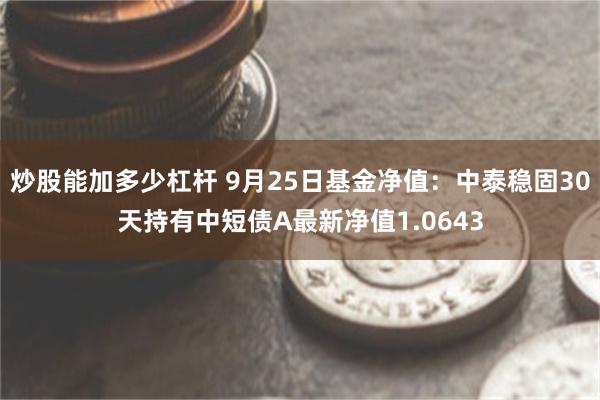 炒股能加多少杠杆 9月25日基金净值：中泰稳固30天持有中短债A最新净值1.0643