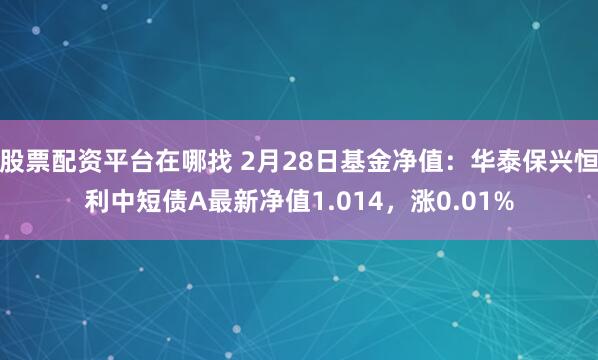 股票配资平台在哪找 2月28日基金净值：华泰保兴恒利中短债A最新净值1.014，涨0.01%